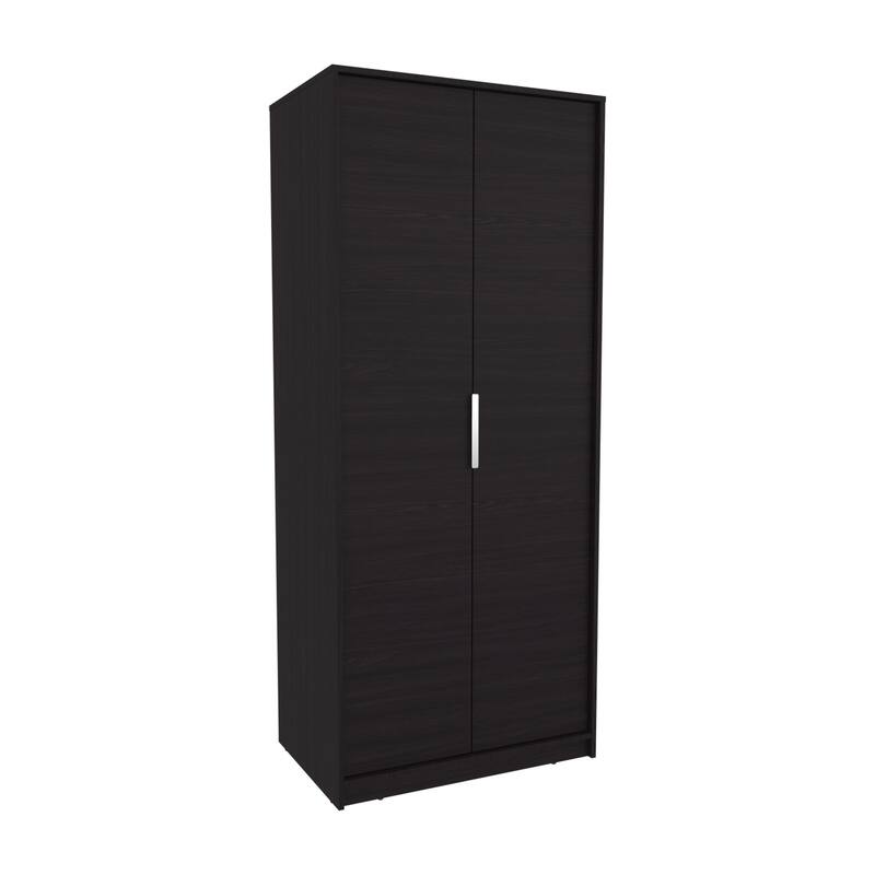 Armoire Double Doors,Hanging Rod And Interior Shelves,Freestanding Modern Wardrobe,Black