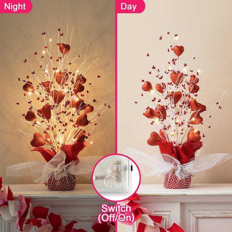Glitzhome Heart Berry & Fleur-de-Lis Tree Valentine's & Mardi Gras Tree