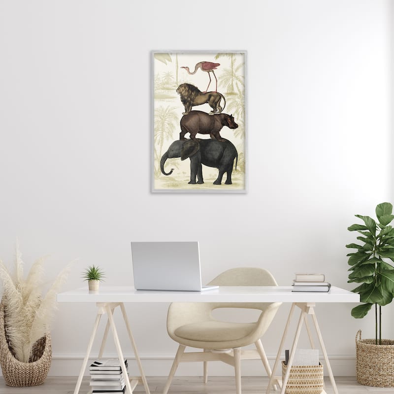 Stupell Jungle Animals Tower Framed Giclee Art Design By Victoria Barnes