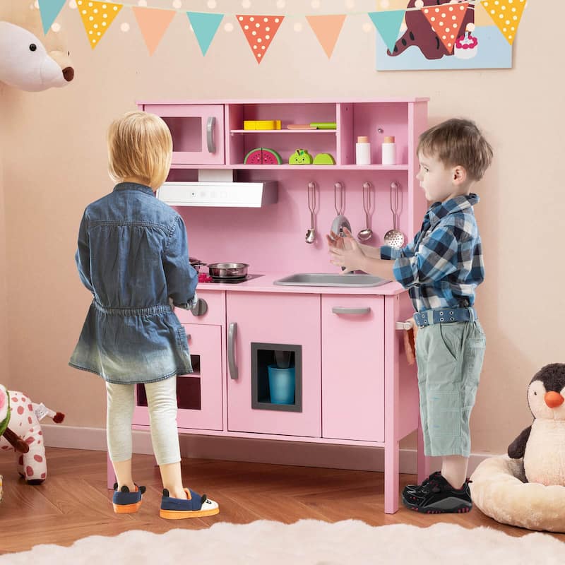 Costway Kids Kitchen Playset Wooden Pretend Play Chef Toy with - See Details