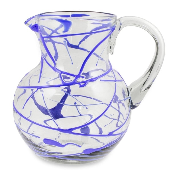 NOVICA Handmade Sapphire Swirl Blown Glass Pitcher (Mexico). Opens flyout.