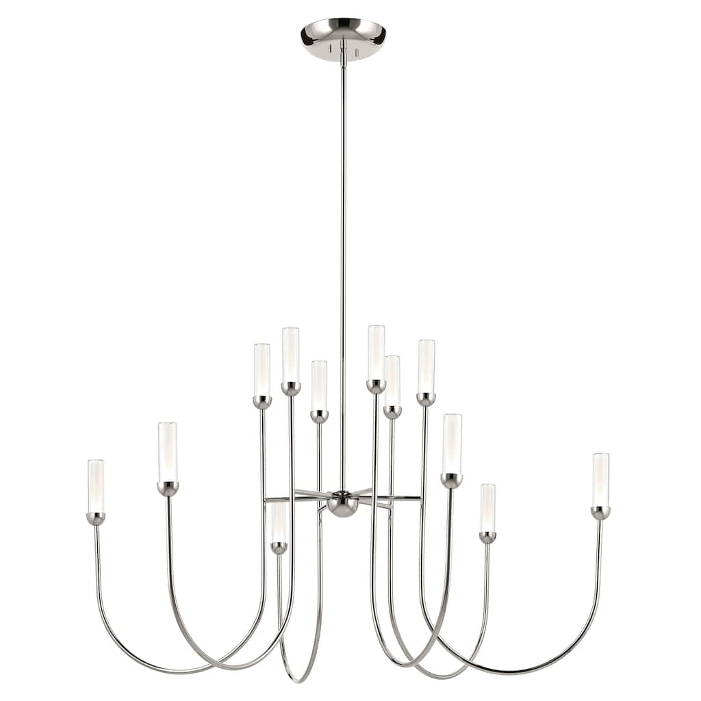 Moraine 50 Inch LED 12 Light 2-Tier Chandelier in Polished Nickel