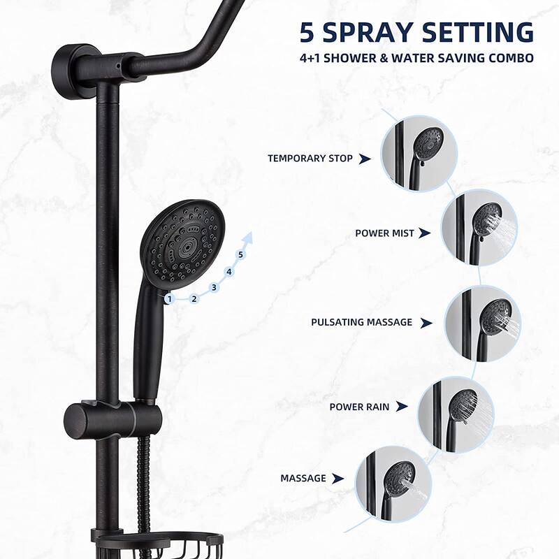 YASINU Wall-Mounted Rain Shower System with 5-Function Handheld Shower