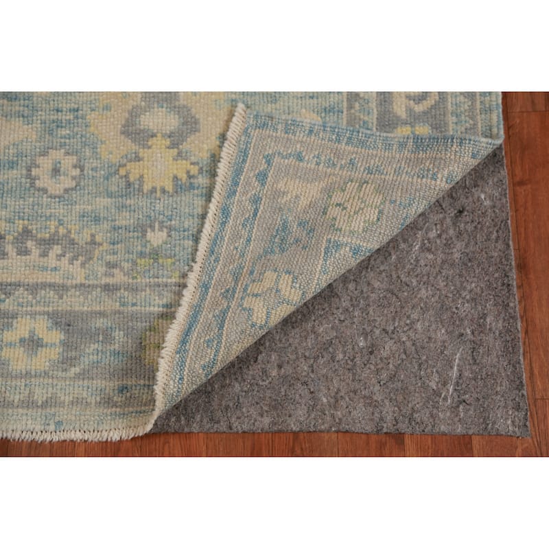 Hand Knotted Oriental 100% Wool Carpet Transitional Floral Navy Blue & Blues Oushak Runner Rug - 20' 2'' X 3' 1''