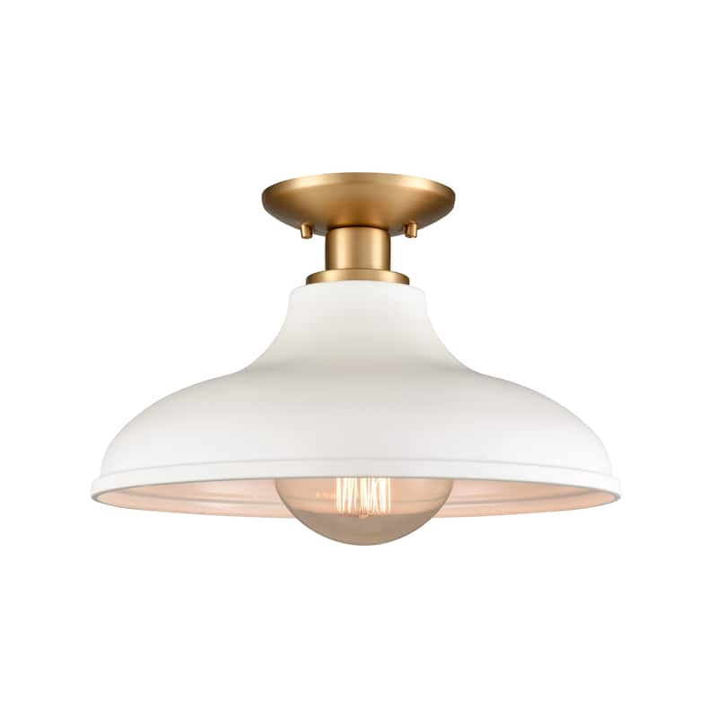 Elk Home Grenville Brushed Gold With White Shade 1 Light Semi Flush