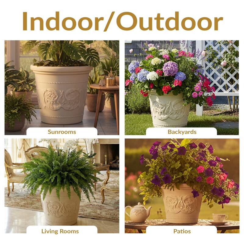 Arabella Outdoor Flower Pot Planter - Beige - 20-Inch - 4-Pack