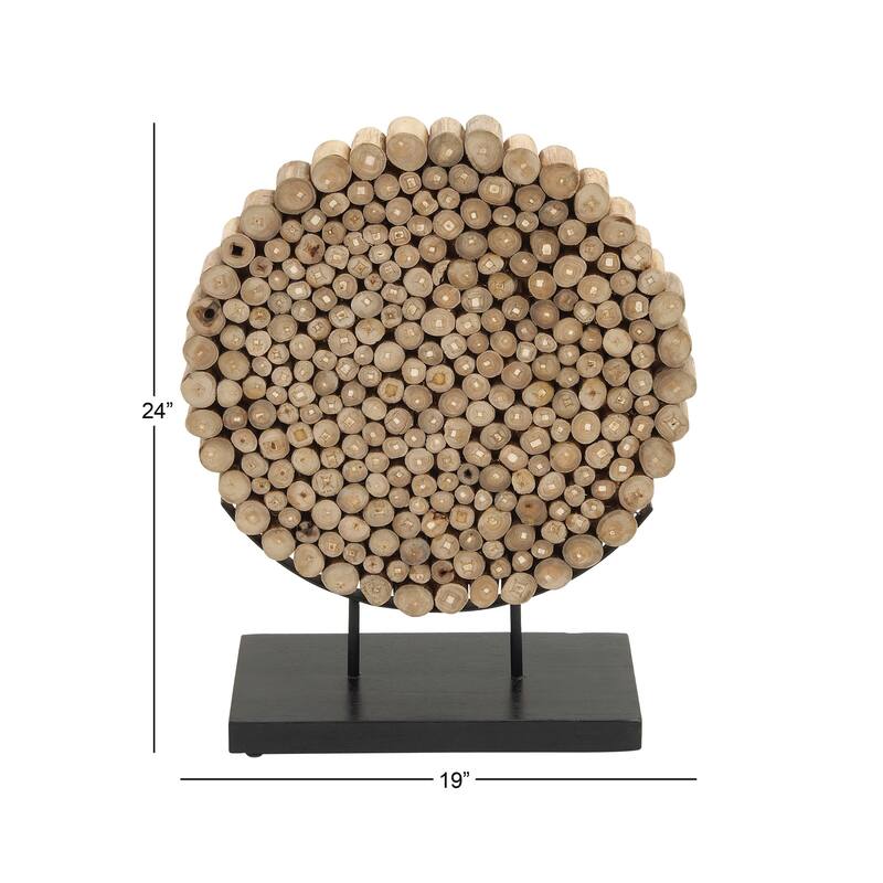 Brown Teak Wood Handmade Abstract Decorative Sculpture with Black Stand