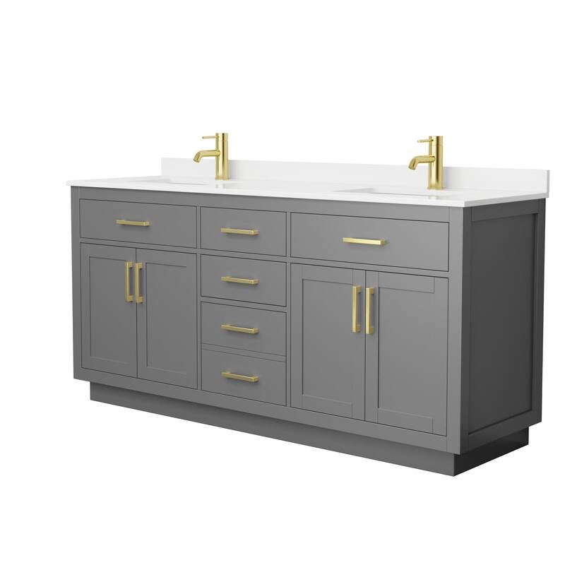 Wyndham Collection WCG262672D-QTZ-UNSMXX Beckett TK 72" Free Standing - Dark Gray / White Quartz Top / Brushed Gold