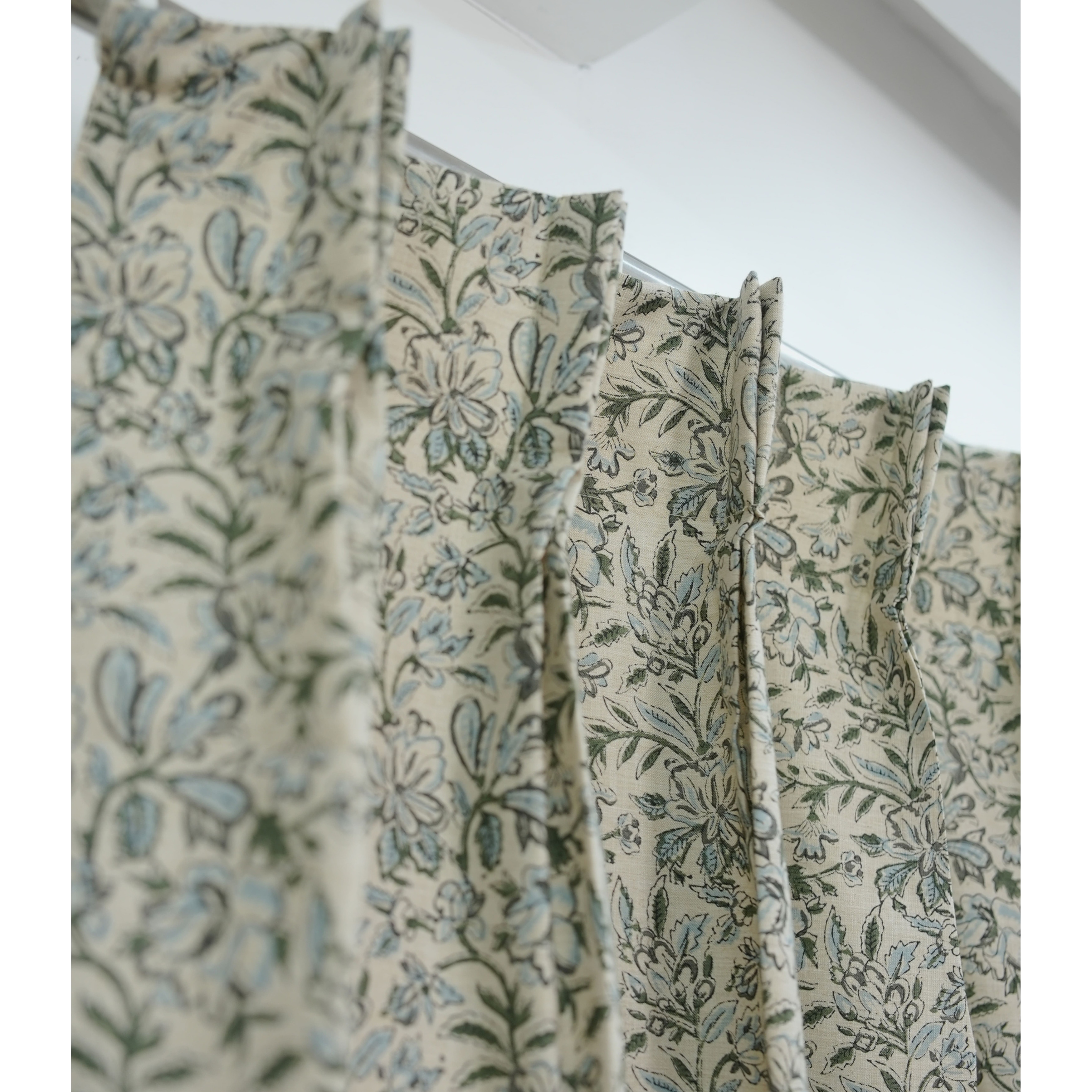 Fabdivine Linen Block Print Curtain Panel Pleated Drapery Floral Window Treatments Boho Printed Dining Room Décor, Kudrat