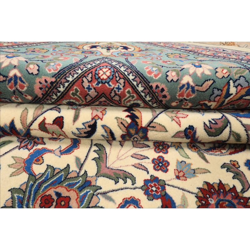 9x12 Hand Knotted Wool Ivory Kashaan Medallion Traditional Oriental Area Rug - 9' x 12'