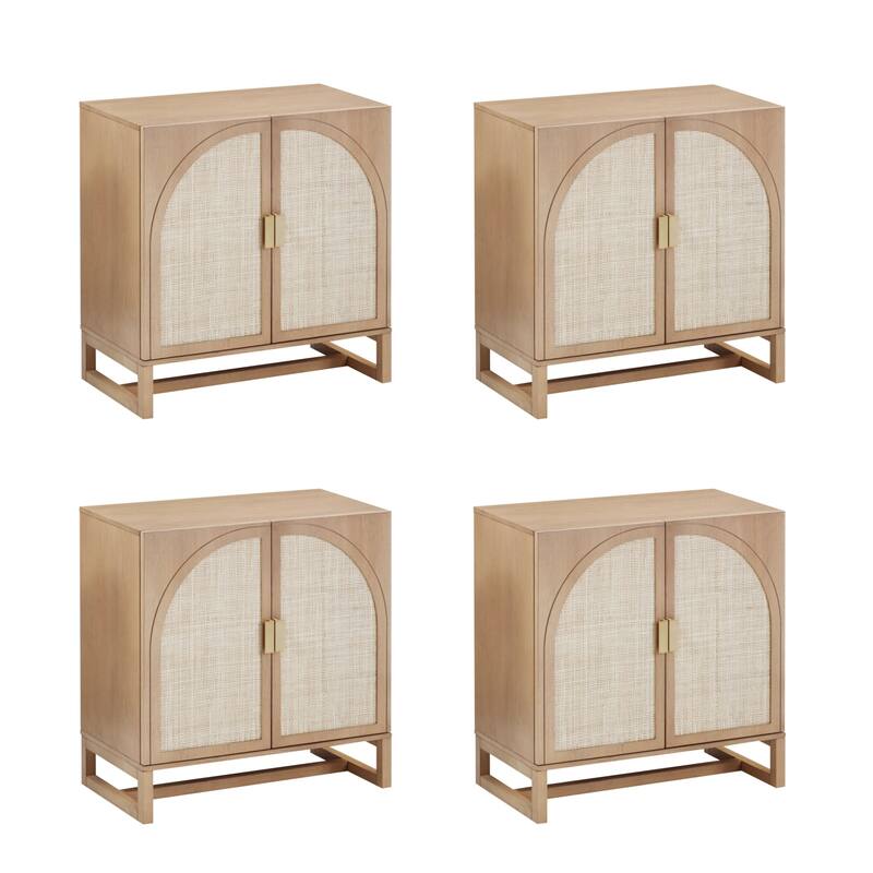 Paxton Boho Wood Storage Cabinet with Doors, Small Storage Cabinet or TV Stand with Rattan Door Details