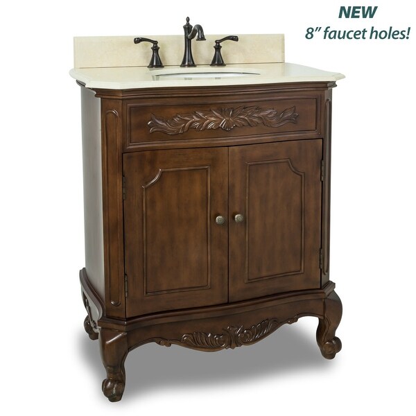 30" Traditional Single Bathroom Vanity Nutmeg Brown Cream Marble Top Sink 32" 
