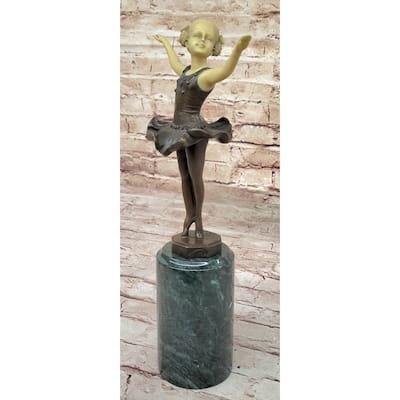 Bronze Resin Arms, Head Sculpture Of A Young Ballerina Ballet Dancer On Marble Base