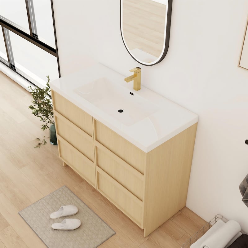 Bathroom Vanity With Resin Sink In 36/42/48 Inch, Freestanding Bathroom Vanity With Soft Close Doors And Shelf