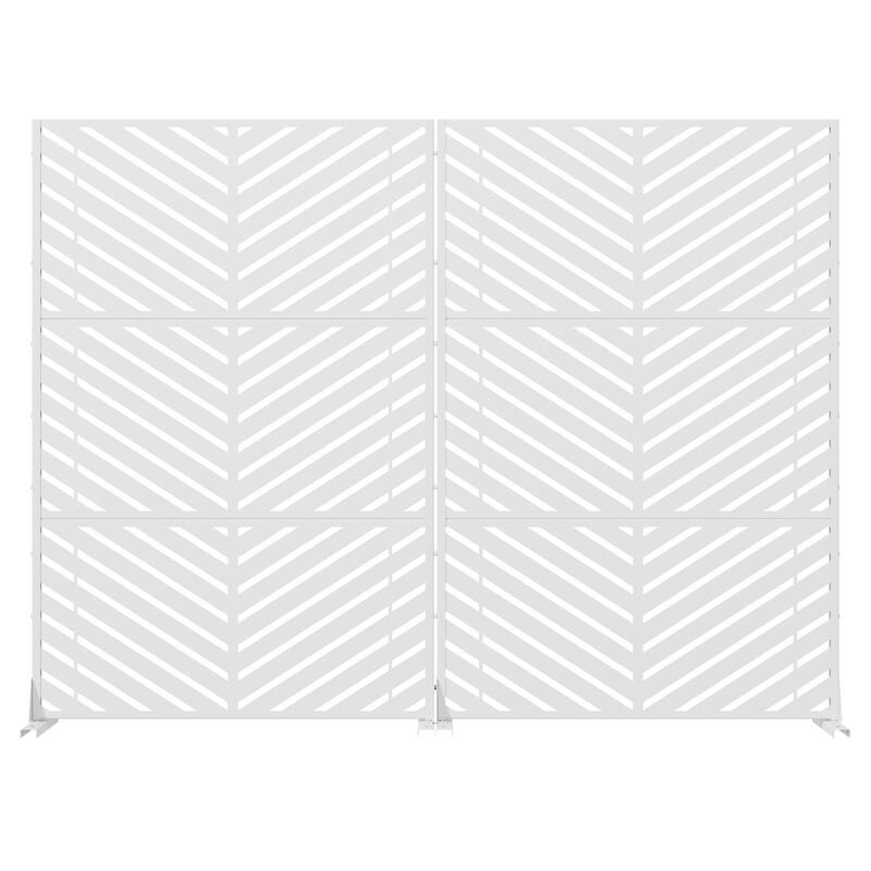 Outdoor Privacy Screen 2-Panel Chevron Metal Privacy Fence with Wind-Resistant Base Durable Decorative Divider