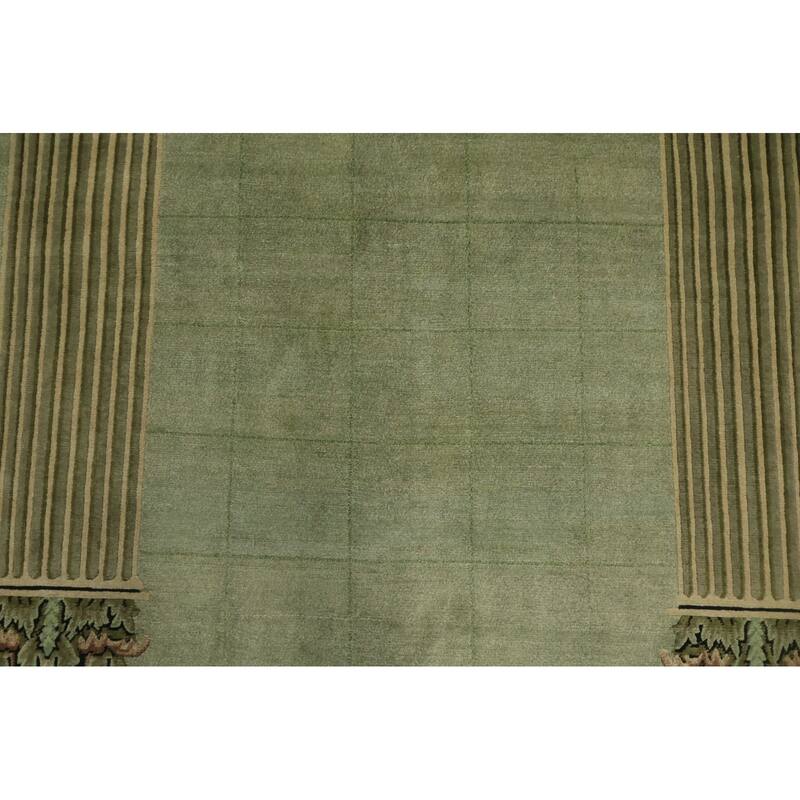Hand Knotted Oriental 100% Wool Carpet Modern Geometric Green Nepalese Area Rug - 9' 0'' X 6' 0''
