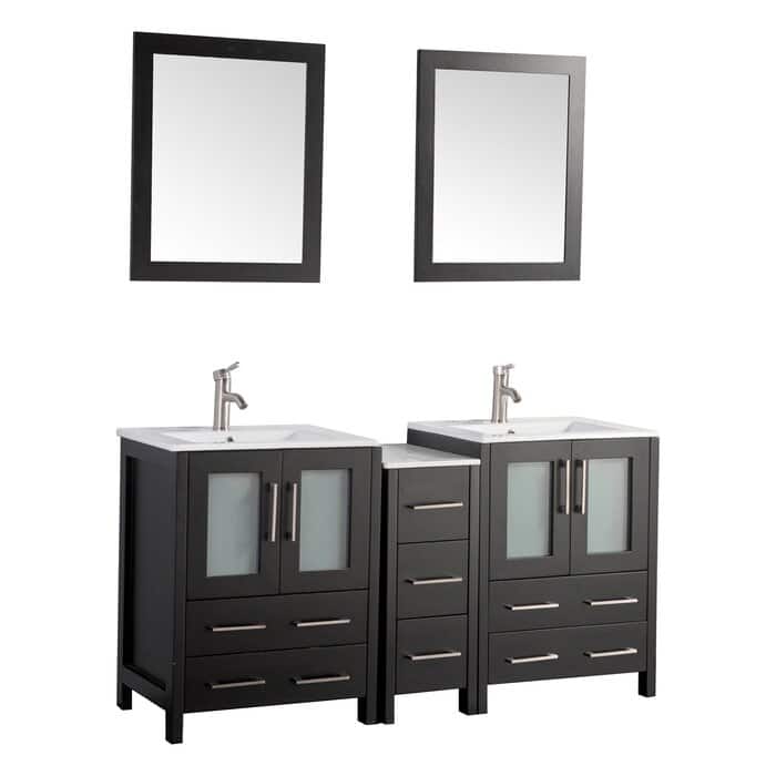 Vanity Art 60 in. Double Sink Bathroom Vanity with Top and Mirrors - 60 X 18.1 X 35.8