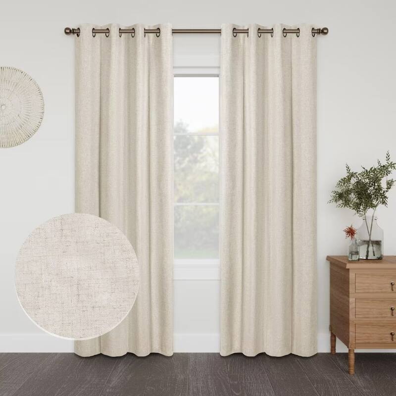 Linen Slub Blackout Grommet Curtain Pair(2 Panels) - 52"Wx96"L - Linen