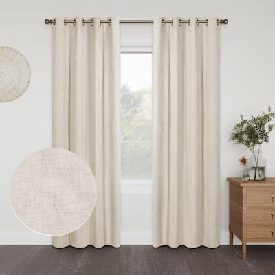 Linen Slub Blackout Grommet Curtain Pair(2 Panels)