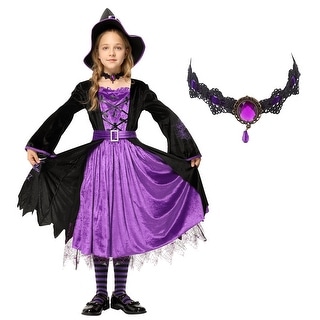 Halloween Witch Costume for Girls Halloween Fairytale Witch Deluxe Set Halloween Witch Dress,T