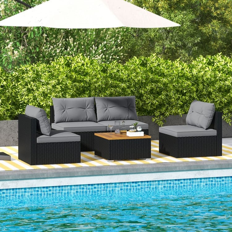 5-Piece Modern Outdoor Furniture Set for Backyard and Poolside - 27" x 25" x 25.5" (L x W x H)