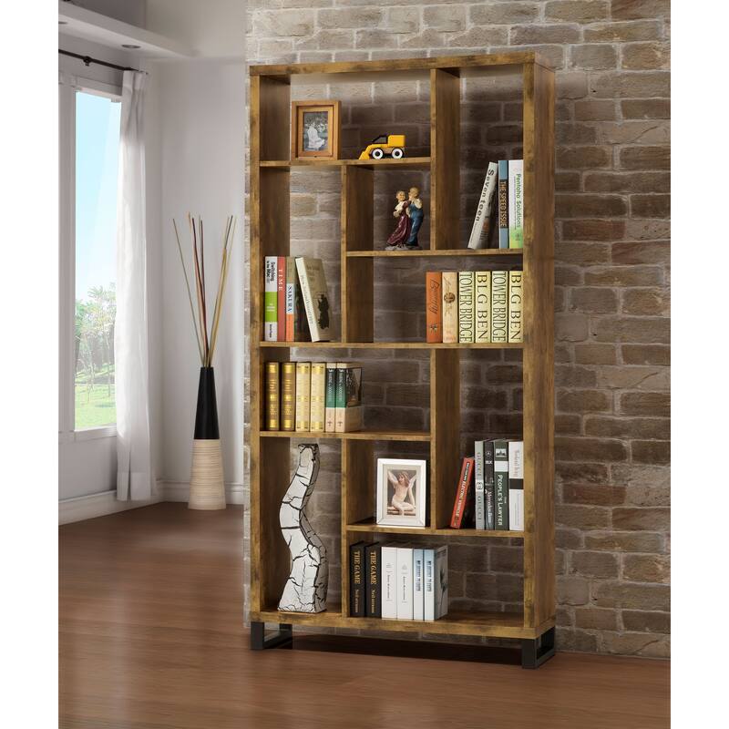 Delwin 71-inch 10-compartment Bookshelf Rustic Nutmeg - 34.75" x 11.50" x 70.75"