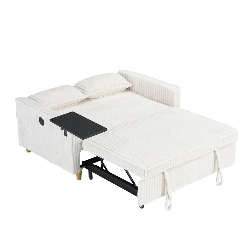 Pull Out Corduroy Sofa with USB Port
