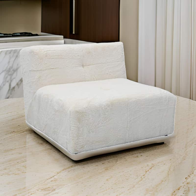 Accent Chair, Cushioned Tufted Seat and Back, White Polyester Faux Fur