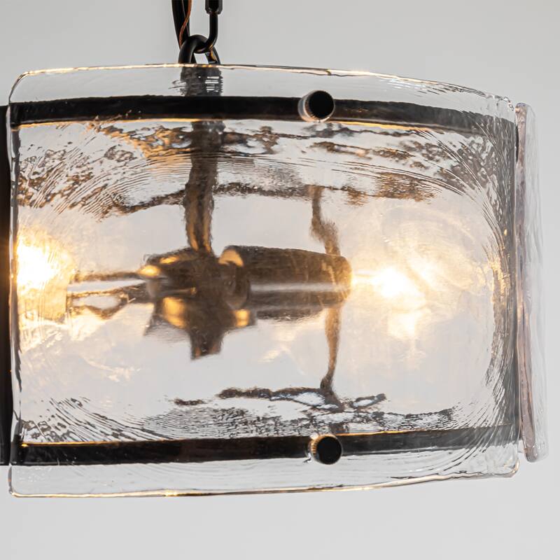 3 - Light Farmhouse Lantern Ripple Glass Drum Chandelier