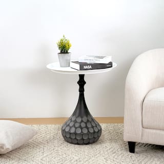 Accent Metal Coffee Table, Pedestal Table for Living Room, Hand-hammered Texture