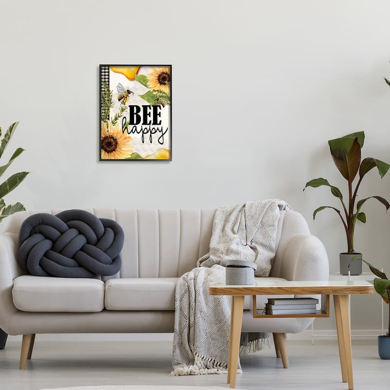 Stupell Bee Happy Sunflower Insect Hive Harvesting Honey Framed Giclee Art Design By Kim Allen