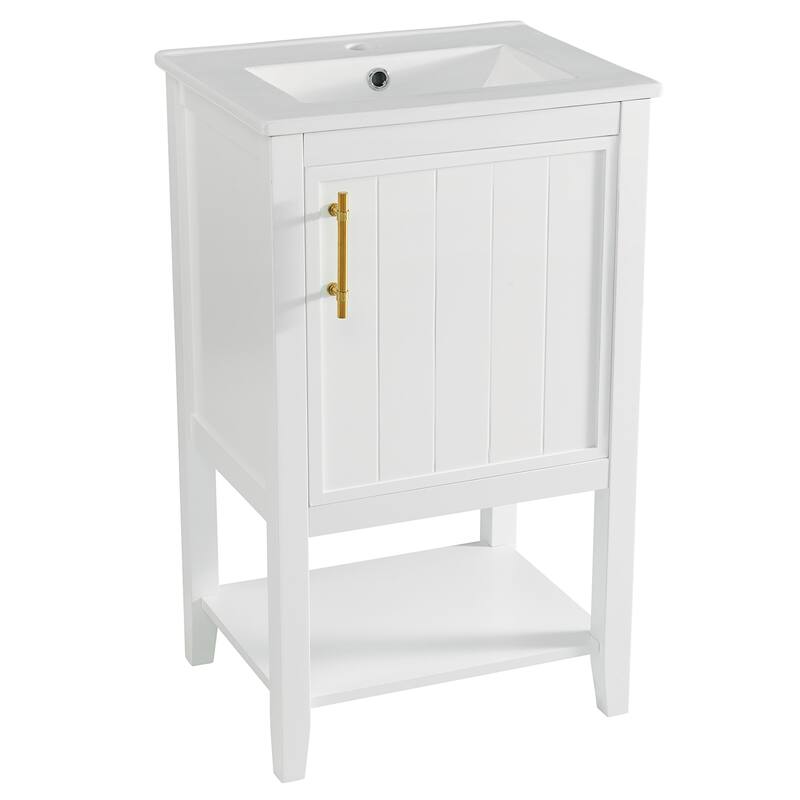 20" Bathroom Vanity with Sink, Soft Closing Door, Storage Rack & Open Shelf - Modern Grey Freestanding Cabinet