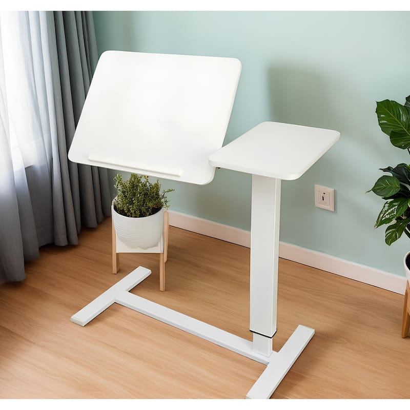 Overbed Bedside Desk Mobile Rolling Laptop Stand Tilting Overbed Table with Wheels Height Adjustable Tray Table