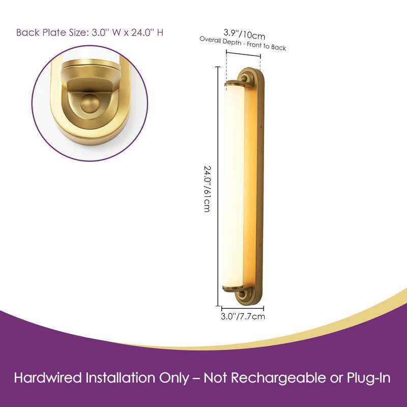 24" Modern Black/Gold LED Wall Sconce - 11W 3000K Warm Light, Linear Fixture for Bedroom & Hallway