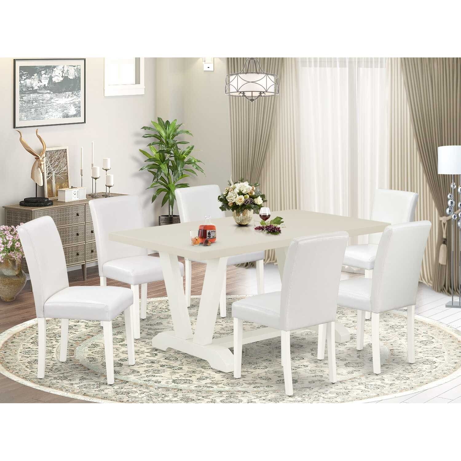 HomeStock 7-Pc Natural Oak Finish Solid Wood Top Dining Table with 6 Chairs