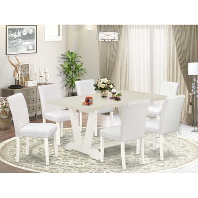HomeStock 7-Pc Natural Oak Finish Solid Wood Top Dining Table with 6 Chairs