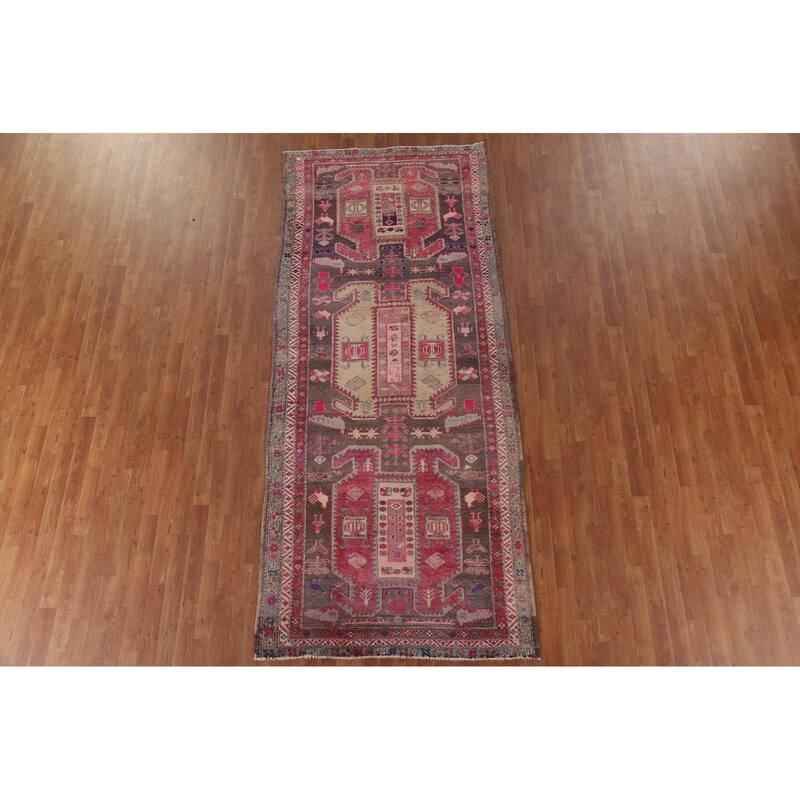 Meshkin Persian Vintage Runner Rug Hand-knotted Wool Carpet - 4'4" x 10'3"