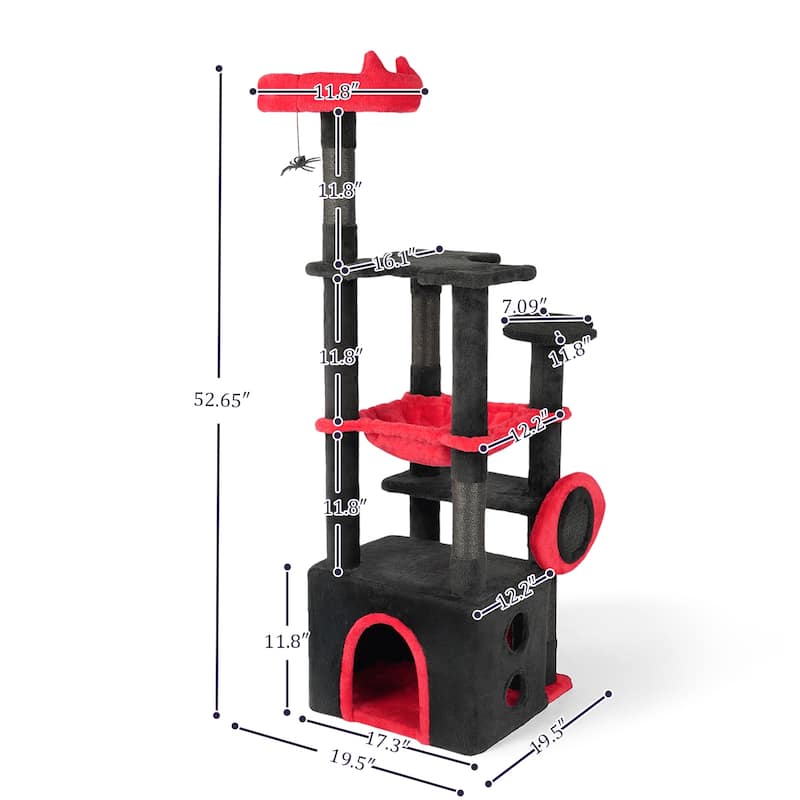 53" Gothic Cat Tree with Condo, Hammock, Perch & Scratching Post - 19.7" L × 16.5" W × 50.8" H