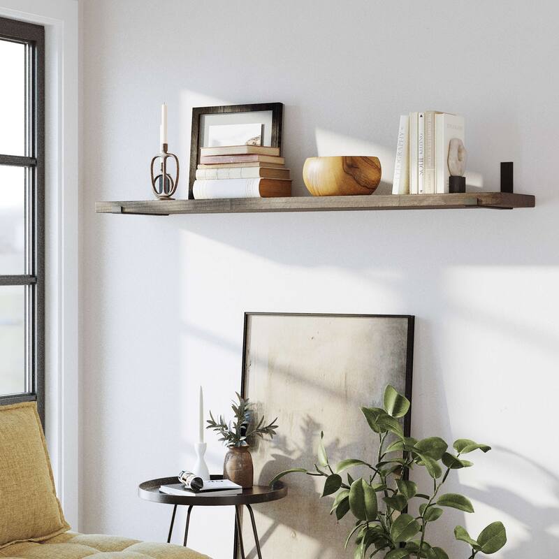 Wallniture Forte Wood Board 60" Long, 11.25'' Deep, 1.5" Thick, Wood Floating Shelf for Wall with Heavy Duty Metal Brackets, 1pc