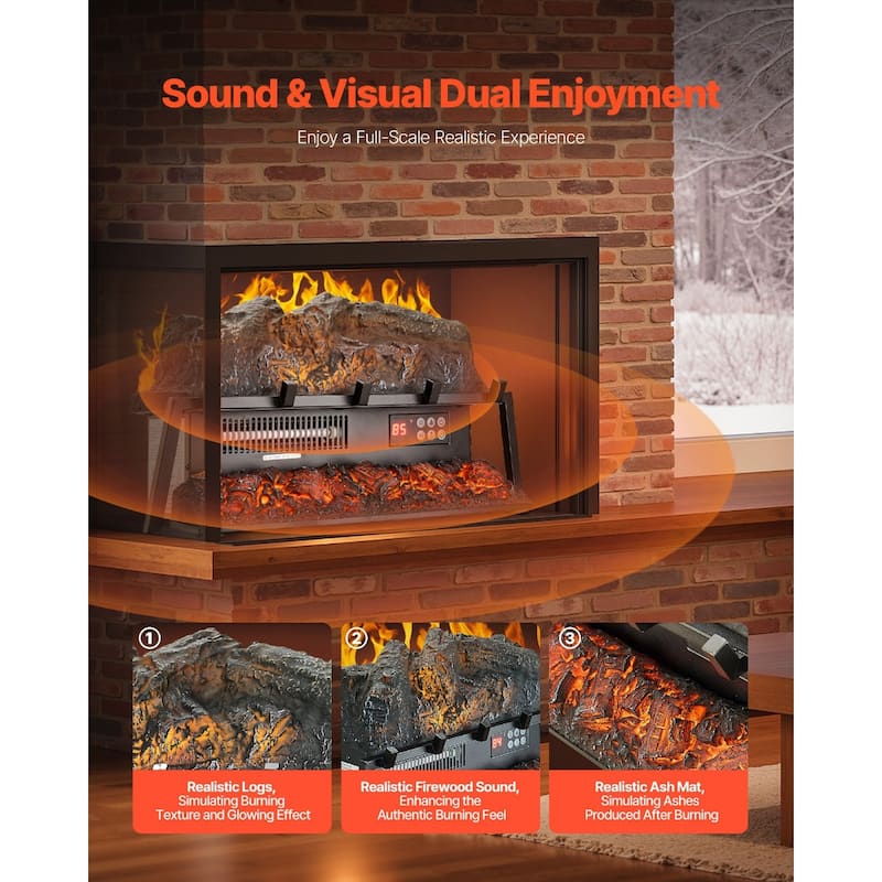 1500W Electric Log Heater with Timer and Remote Adjustable Brightness