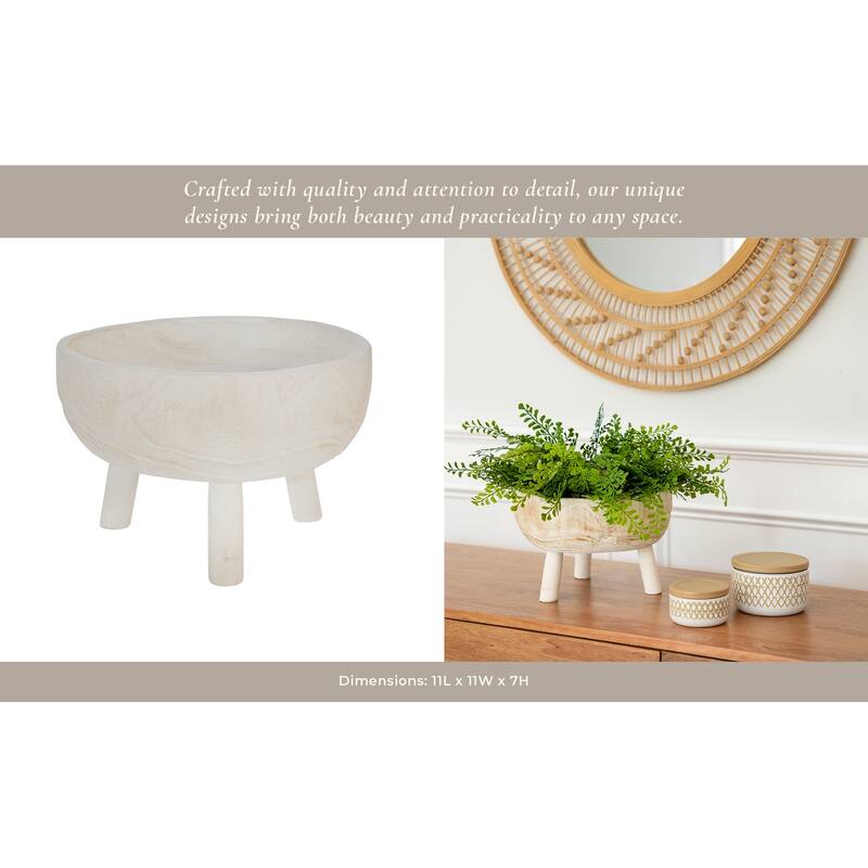 Sagebrook Home Paulownia Wood Decorative Bowl with Tripod Legs - Handcrafted Coastal Accent for Modern and Rustic Decor