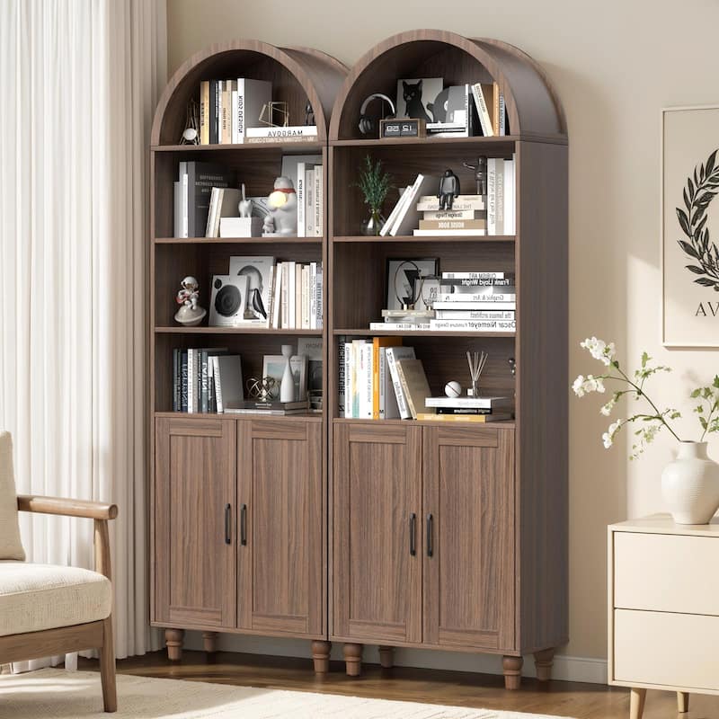 Pocassy 7 Tier Bookcase Arched Bookshelf for Living Room, Bedroom