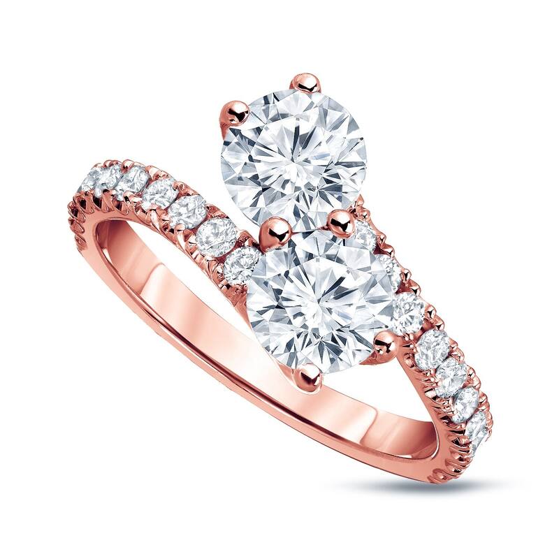 Auriya 14k Gold 2ctw Round 2-Stone Diamond Engagement Ring - Rose - 4