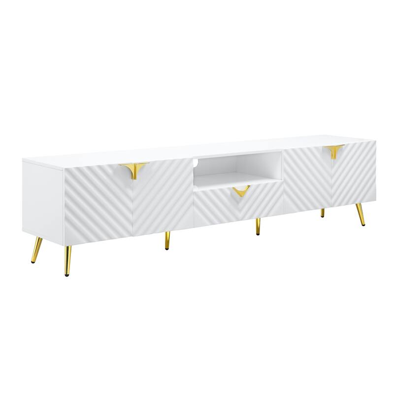 Modern Style 79" TV Stand with Gold Legs and Hardware for TVs Up to 80"