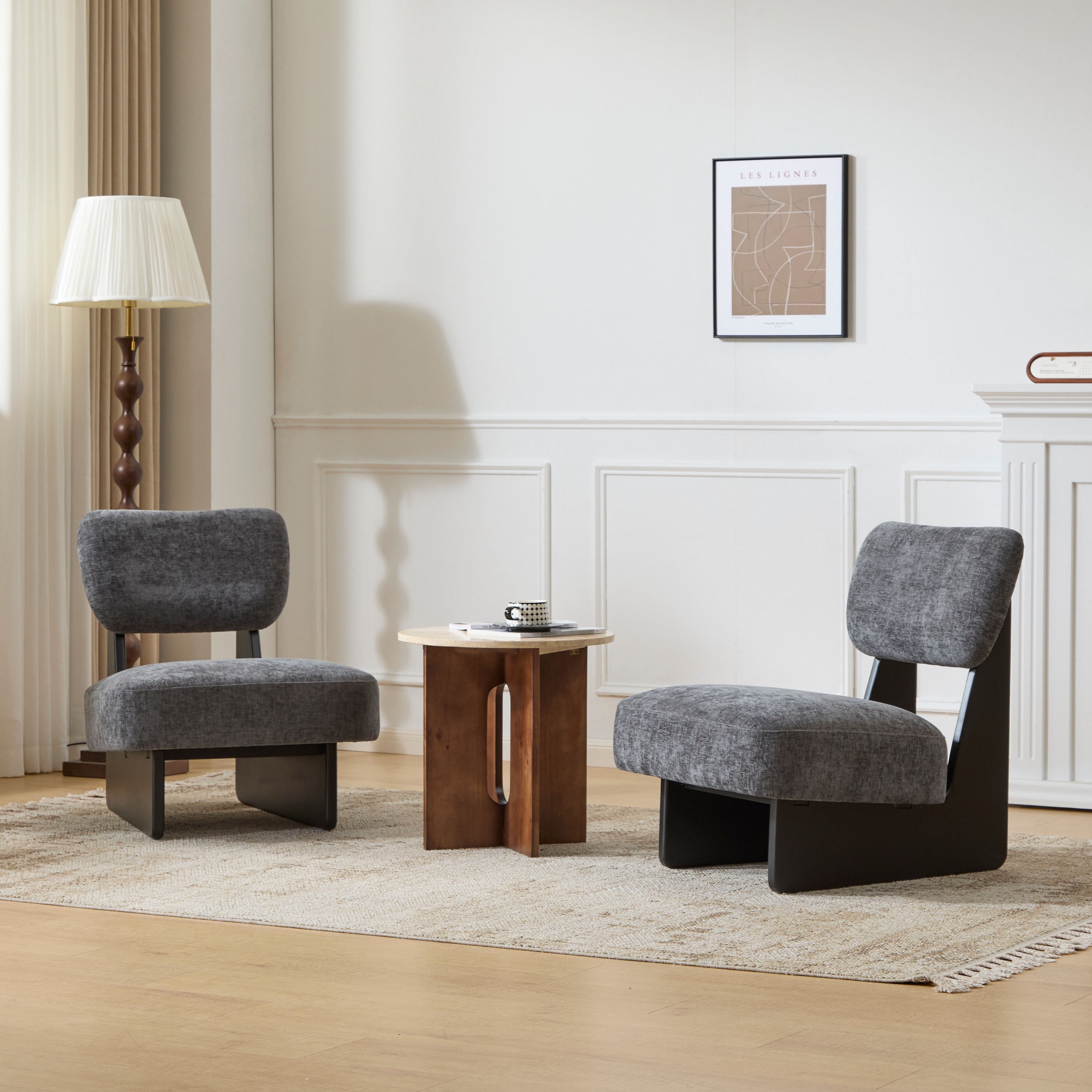 [Set of 2] Modern Lounge Chair with Polyester Upholstery, Wood Base, Minimalist and Stylish Accent Seating for Living Room