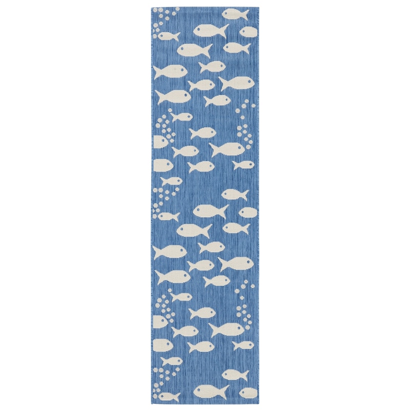 SAFAVIEH Courtyard Ragne Indoor/ Outdoor Waterproof Patio Backyard Rug - 2'3" x 8' Runner - Blue/Beige