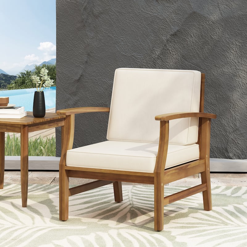 Roomfitters Outdoor Acacia Wood Club Chair with Weather-Resistant Cushions