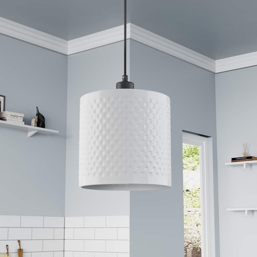 Modern Pendant Light Fixture with Hammered Metal Shade Adjustable Height