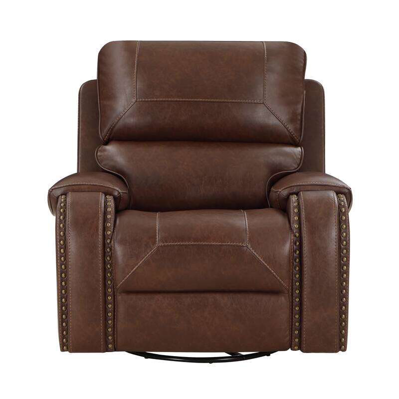 Dean 41 Inch Swivel Glider Manual Recliner Chair, Brown Faux Leather