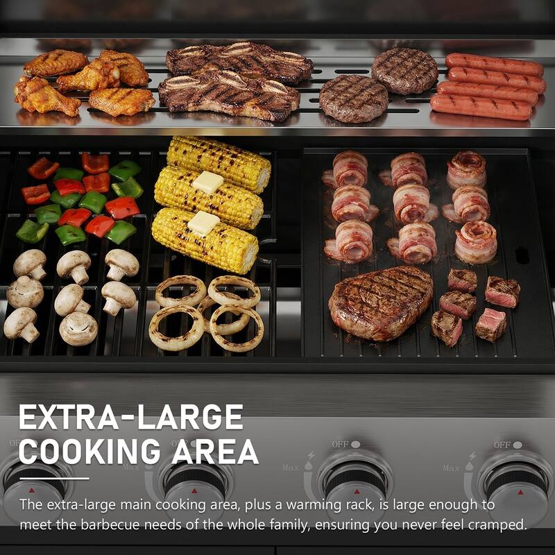4-Burner Outdoor Gas Grill with Side Burner, 304 Stainless Steel Tabletop & Lid, Portable for Patio, Garden, Backyard